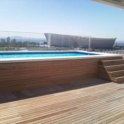 Pool on the 8th floor of city apartments.